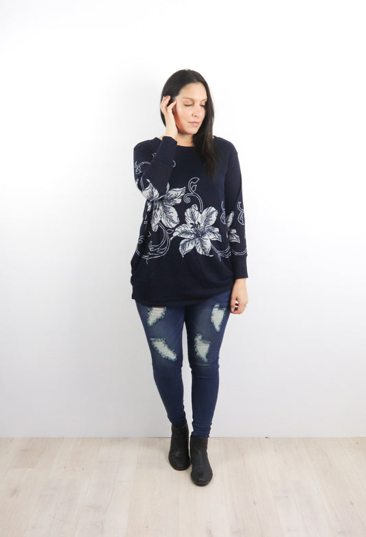 Navy Hibiscus Acrylic Jersey