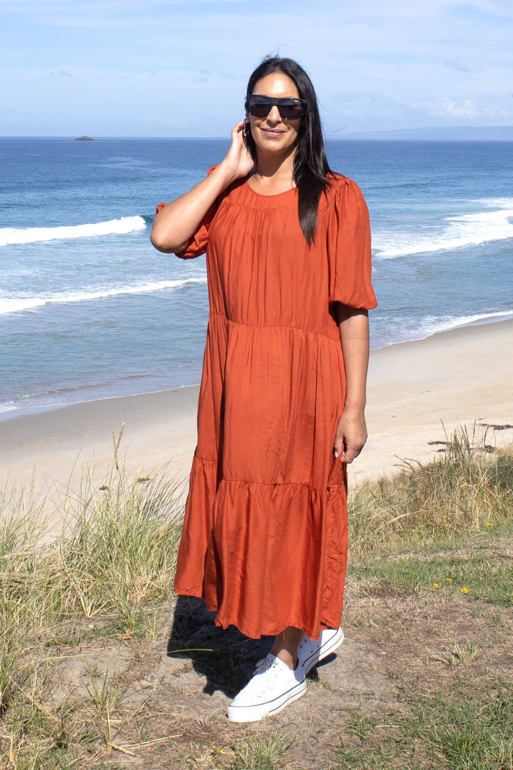 Loose Cicely Smock Dress - Rust
