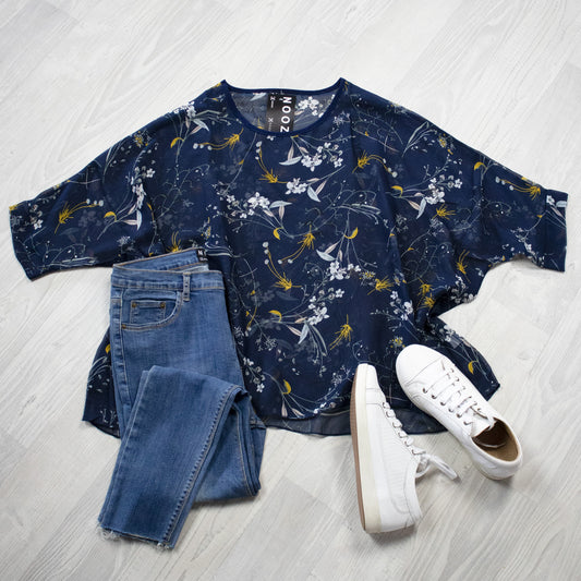 PRE-ORDER** Navy Jasmine Draped Top - Floral Collection