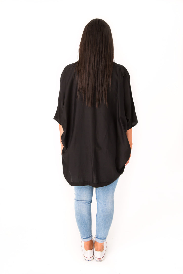 Short Plain Kimono - Black