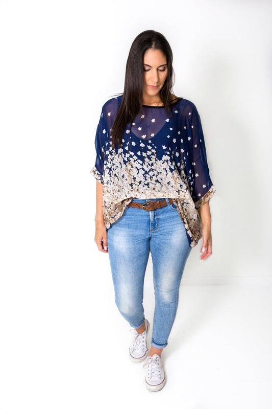 Blue Blossom Draped Top - Floral Collection