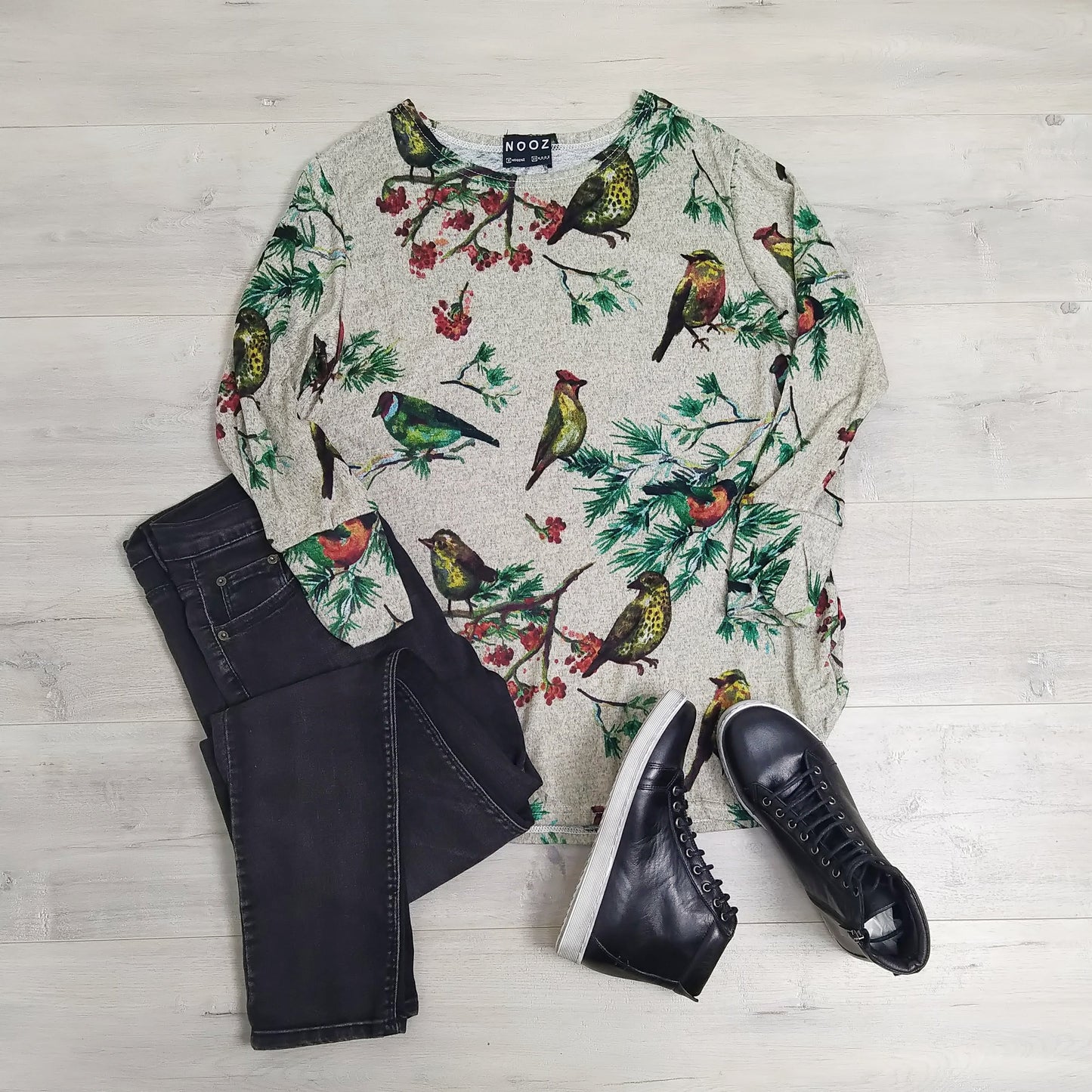 Vintage Bird Print Acrylic Jersey-Beige