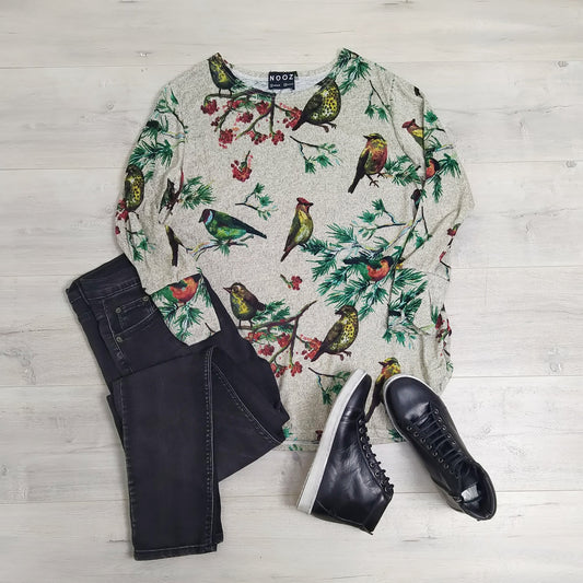 Vintage Bird Print Acrylic Jersey-Beige