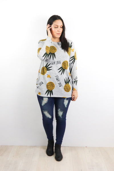 Pineapple Print Acrylic Jersey- Grey & Yellow