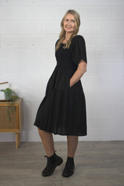 Plain Shirred Bust Louisa Dress - Black