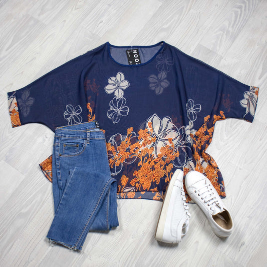 Rust & Navy Floral Draped Top - Floral Collection