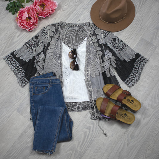 Short Tatiana Embroidered Cardi - B&W