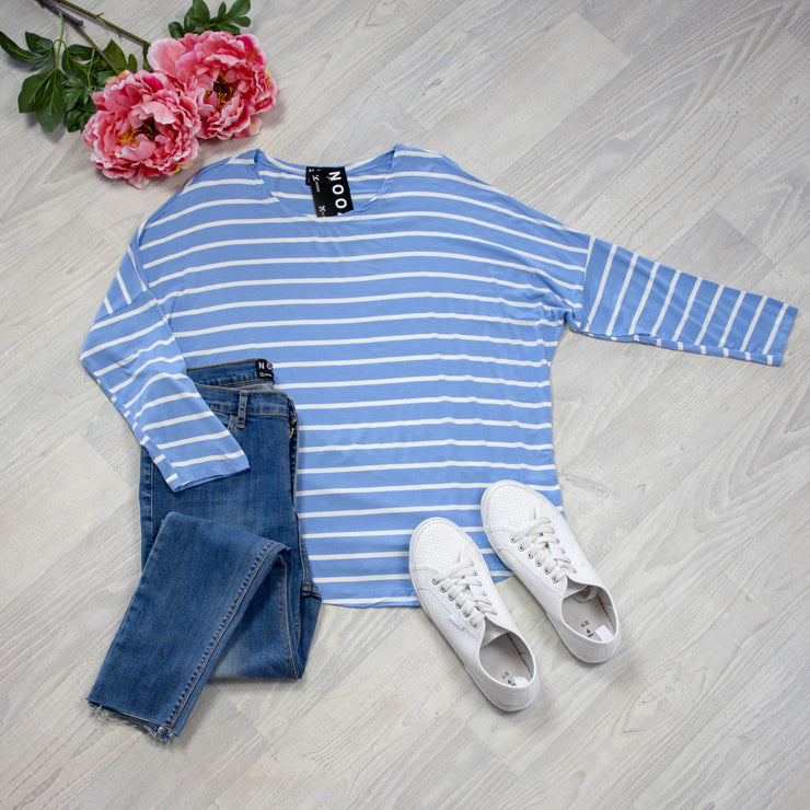 Thin Stripe Batwing Molly Top - Baby Blue