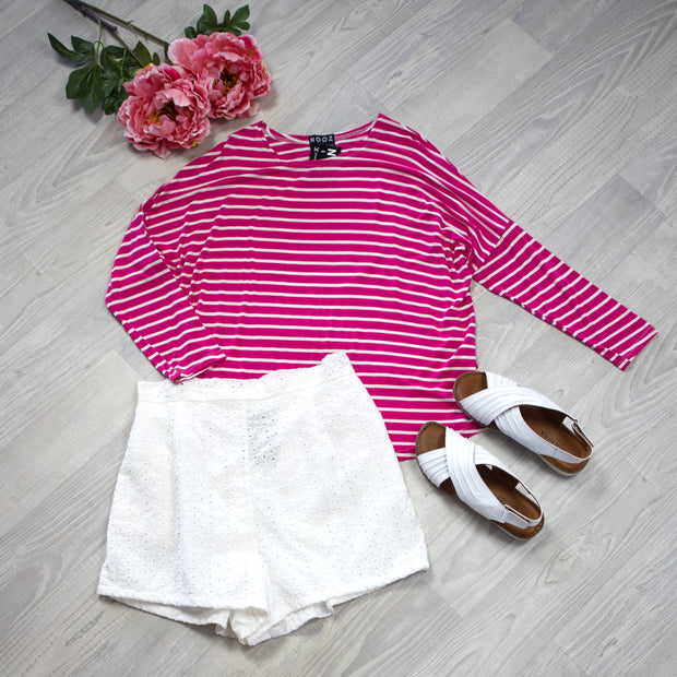 Thin Stripe Batwing Molly Top - Hot Pink