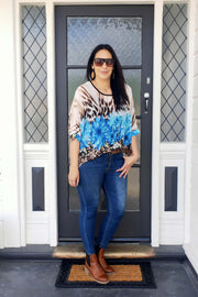 Blue Dahlia Draped Top - Floral Collection