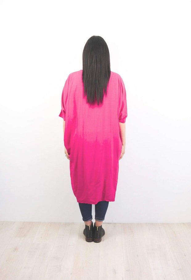 Long Plain Kimono - Hot Pink