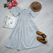 Plain Shirred Bust Louisa Dress - Grey